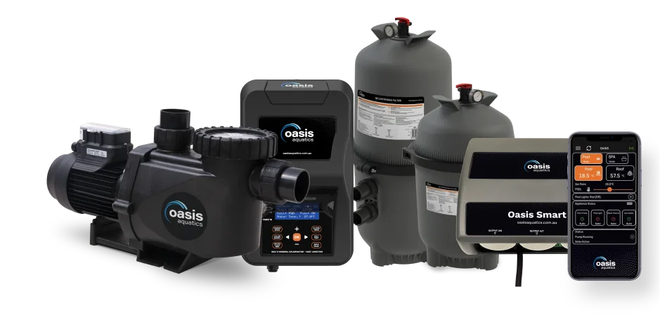 The Oasis Aquatics range: pumps, chlorinator, smart controller and filters